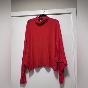 Red Turtleneck Poncho Top